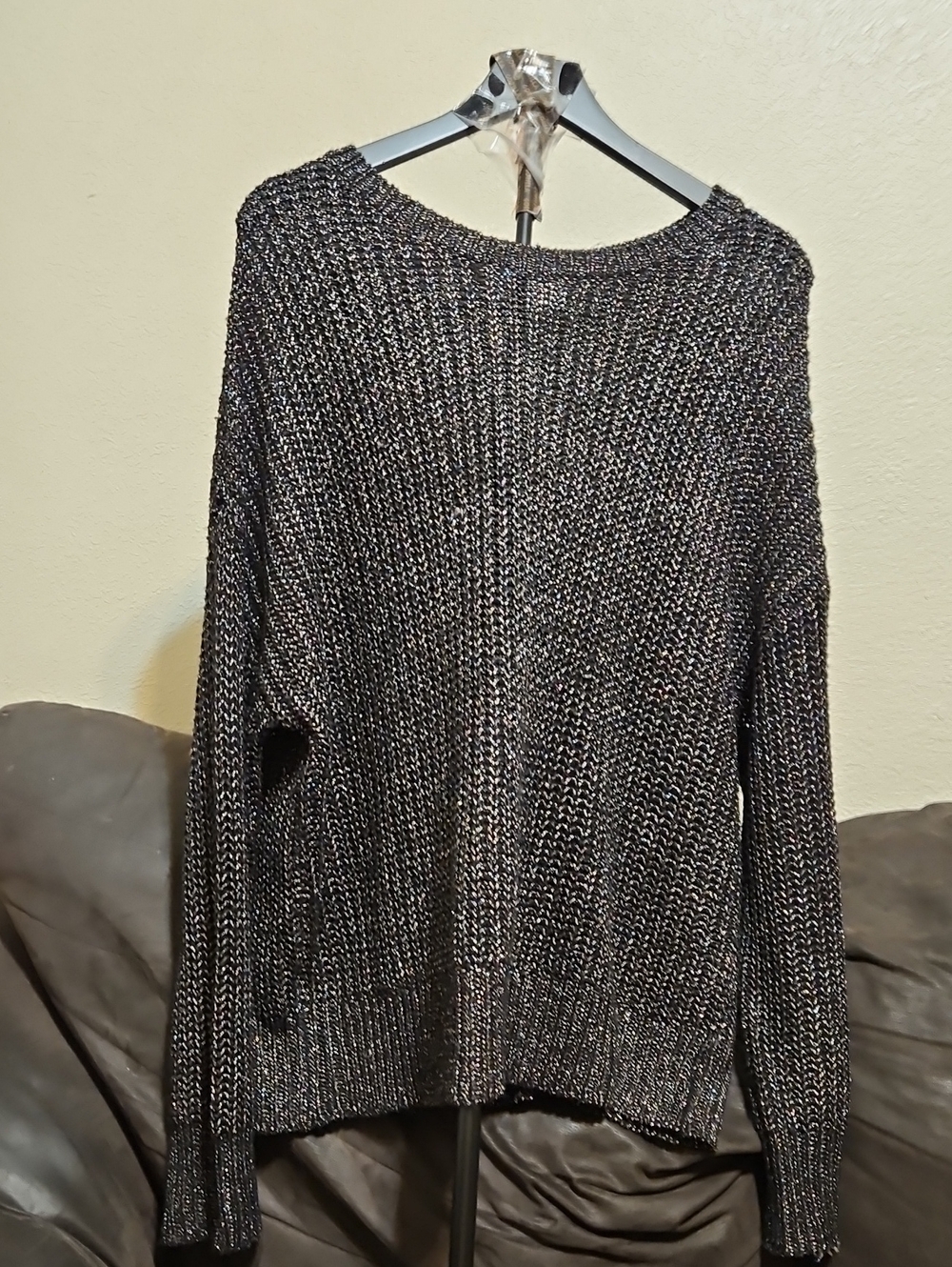 Ava & Viv Black Metallic Rainbow Crewneck Sweater